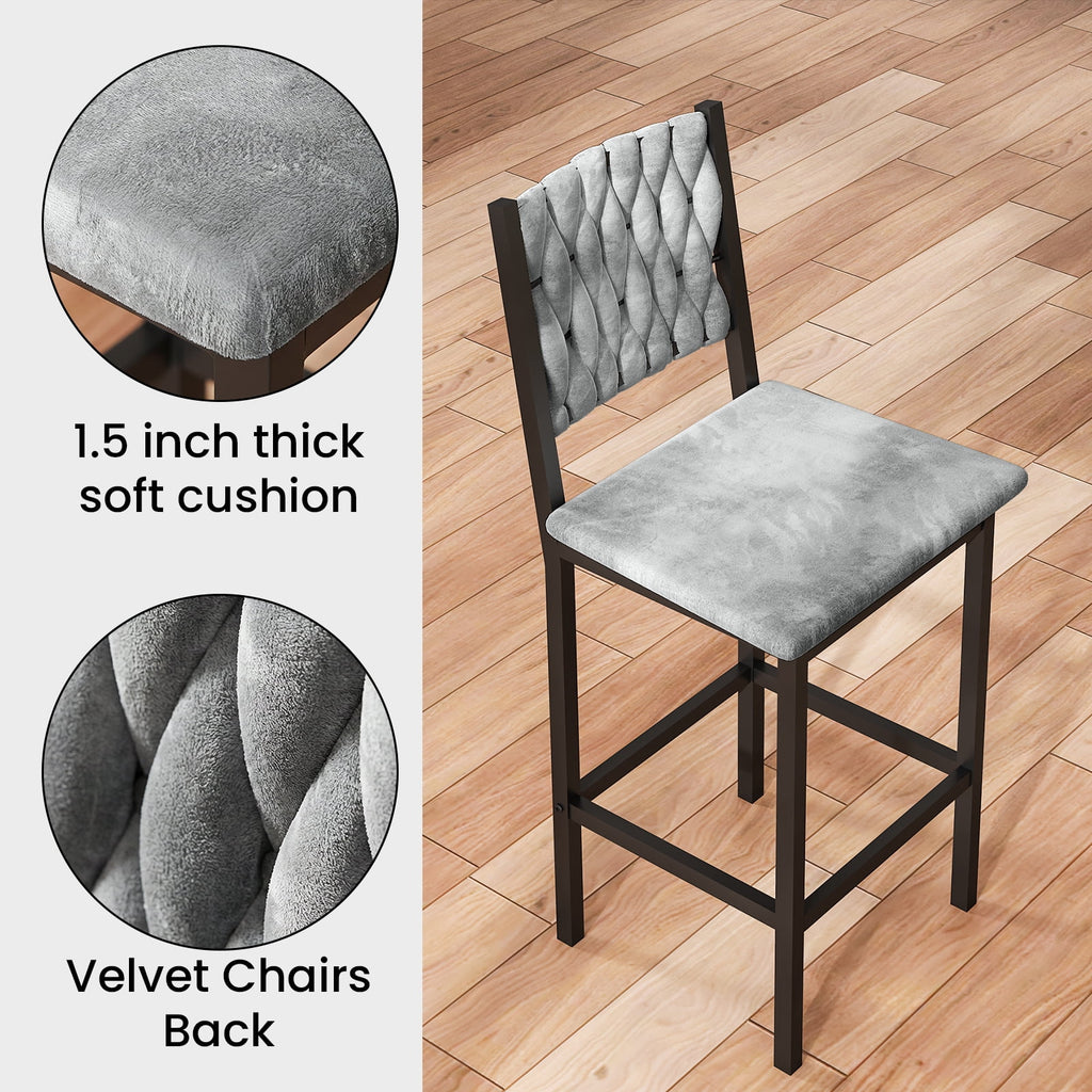 MIERES 5 Piece Dining Table Set High Top Dining Table Set for 4 Counter Height Small Kitchen Table With 4 Velvet Upholstered Chairs, Wood Small Dining Set for Bar Dining Room Breakfast