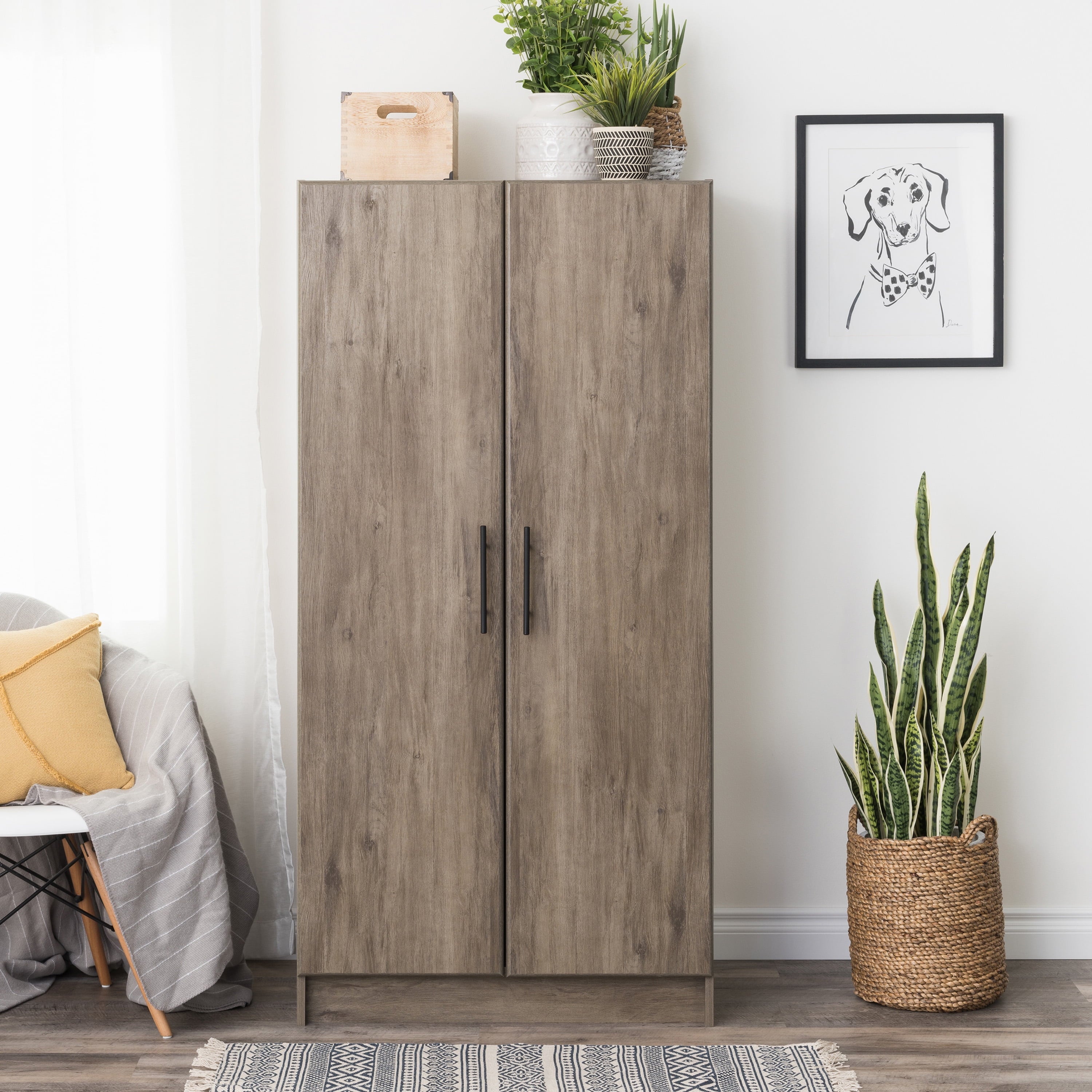 Prepac Armoir, Elite 32W x 35H x 20D White Wardrobe Closet & Cabinet - Functional Clothes Storage with Hanging Rail, Armoire Wardrobe - WEW-3264