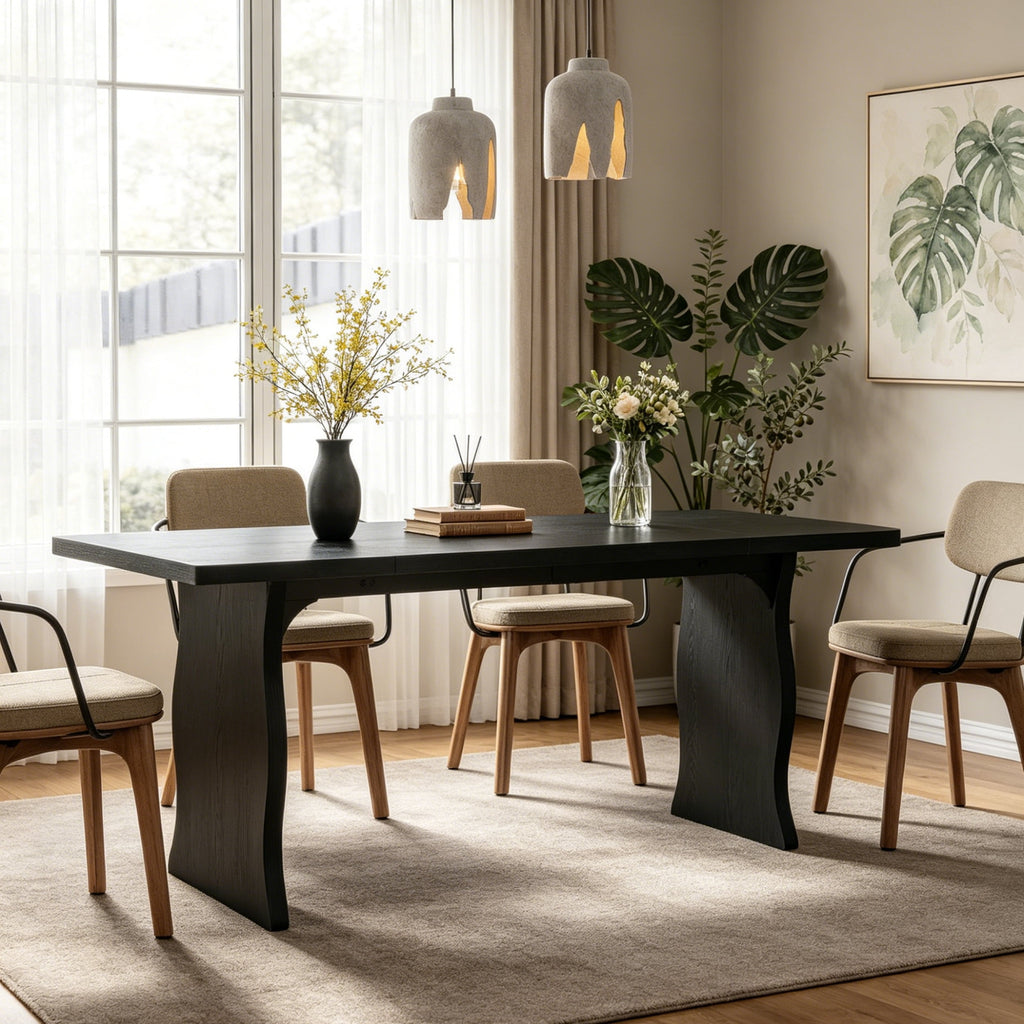 Fnova 63'' Rectangular Dining Table for 4-6 People, Farmhouse Dinner Table, for Dining Room, Kitchen, Office & Conference Use
