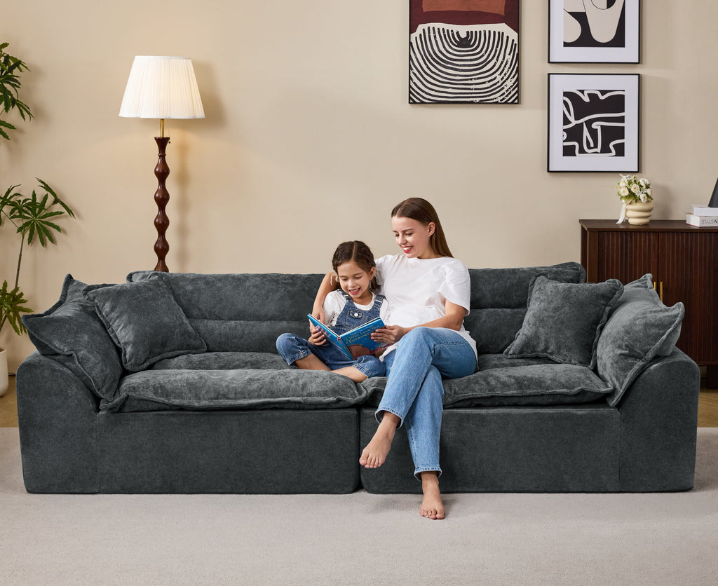 2-Seater Modular Sectional Sofa, Comfy Loveseat with Throw, Deep Seat Memory Foam Small Couches for Small Space, Living Room Apartment, Dark Grey