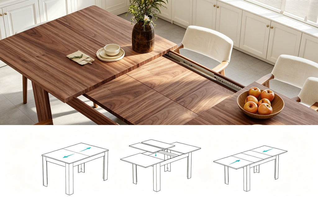 JSFHNTG Extendable Dining Table Seats 4–8, Expandable from 55'' to 86.6'', Space Saving for Dining Room Kitchen Living Room, Brown
