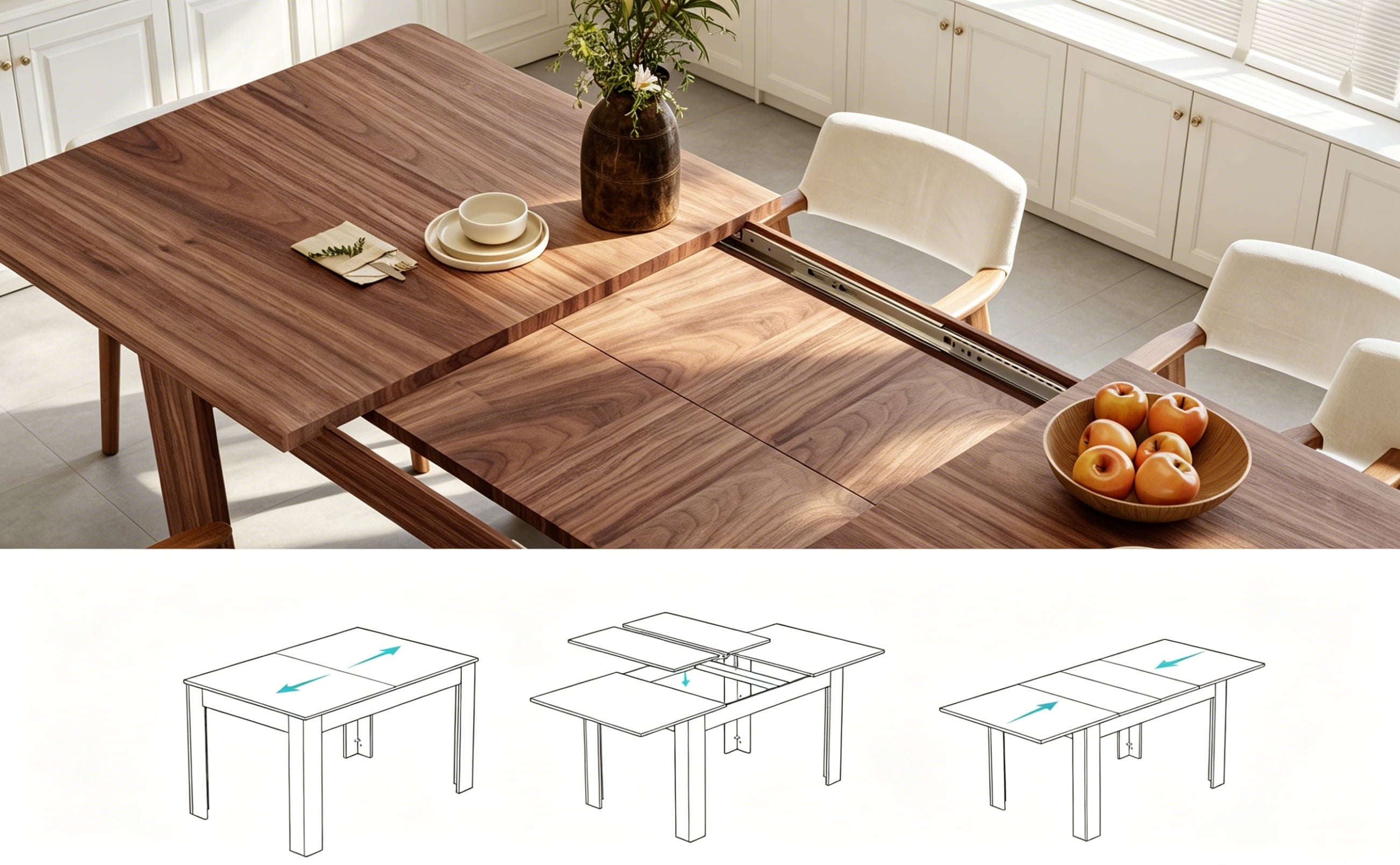 JSFHNTG Extendable Dining Table Seats 4–8, Expandable from 55'' to 86.6'', Space Saving for Dining Room Kitchen Living Room, Brown