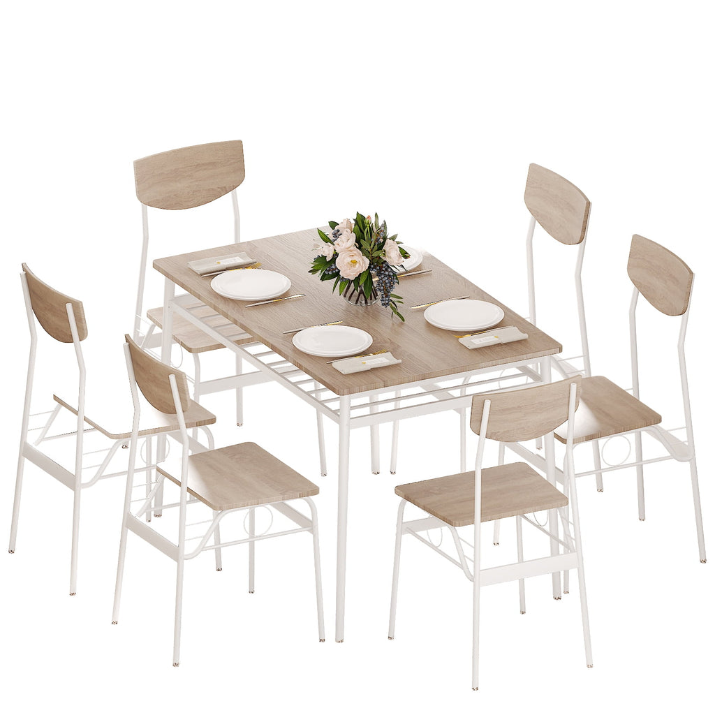 Ktaxon Dining Table Set for 4/6 with Storage Racks, Dining Room Table Set for 4/6 Modern Design, Kitchen Table and Chairs for Home Kitchen, Natural Wood
