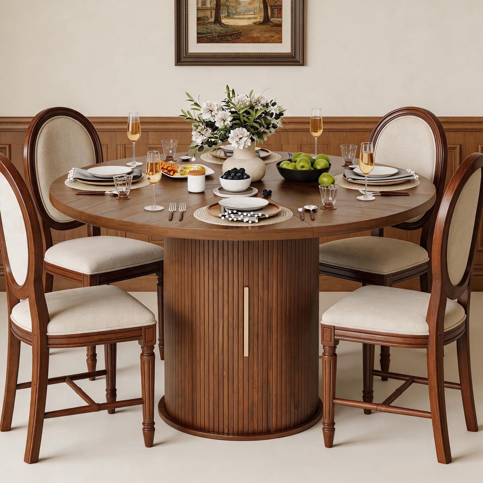 Ktaxon Mid-Century Round Dining Table for 4, 47 Modern Dining Room Table with 2-Tier Storage for Kitchen, Dining Room, Home, Oak