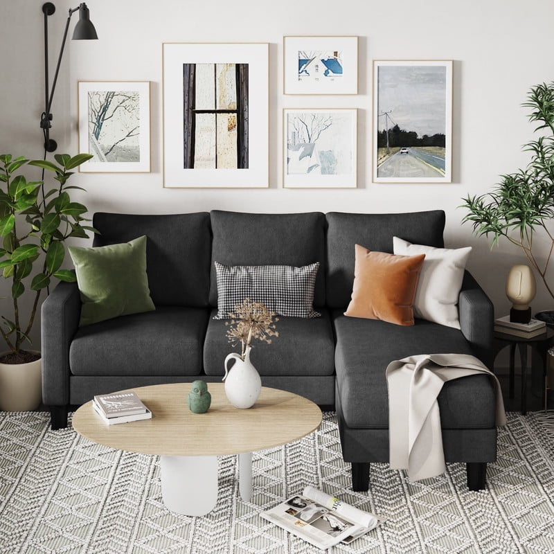 Homall Convertible Sectional Sofa Couch, Modern Linen Fabric L-Shaped Couch 3-Seat Sofa Sectional with Reversible Chaise for Small Living Room, Apartment and Small Space, Light Gray