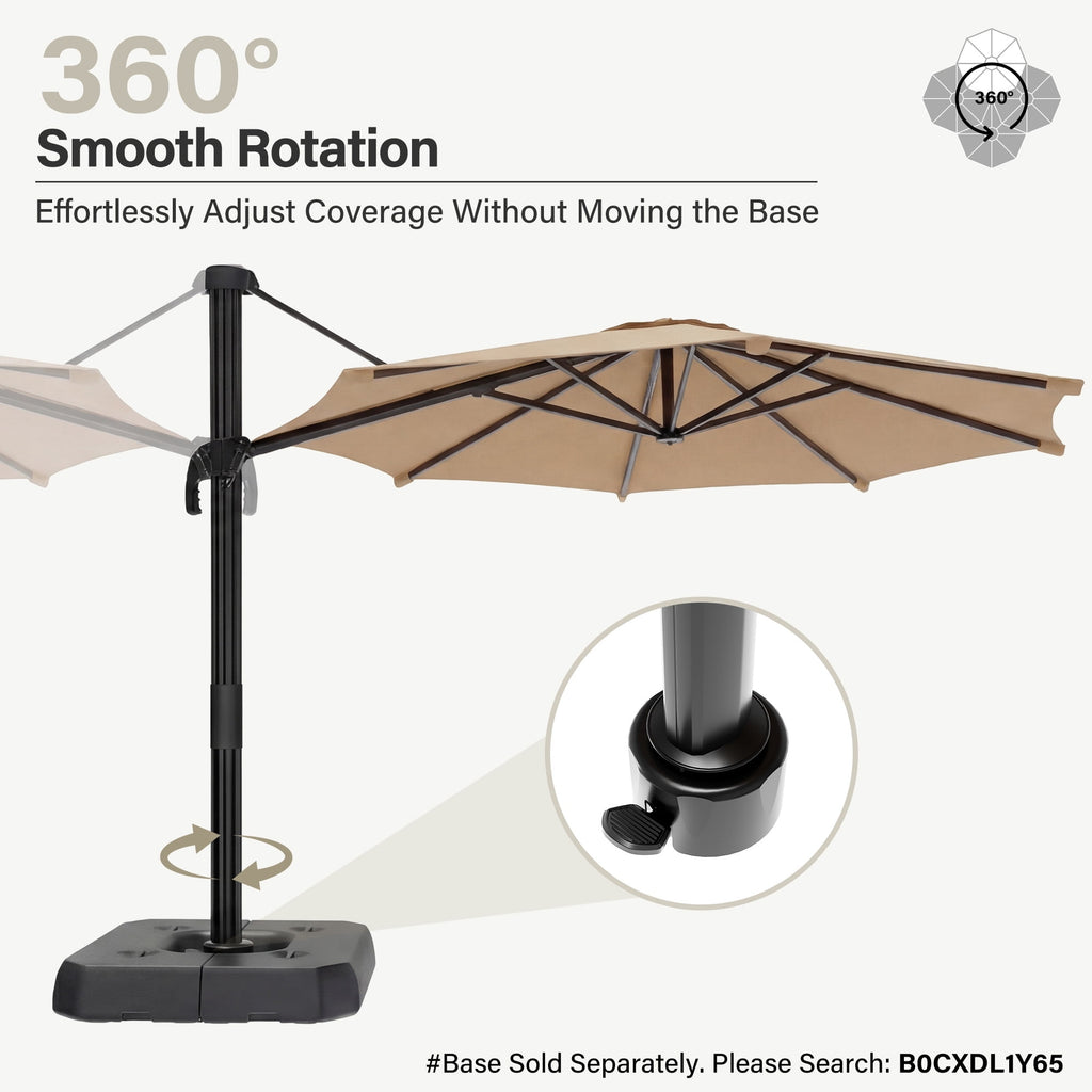 LAUSAINT HOME 10 Feet Patio Umbrella, Outdoor Large Cantilever Round Windproof Patio Offset Umbrella with 360° Rotation for Backyard, Gray