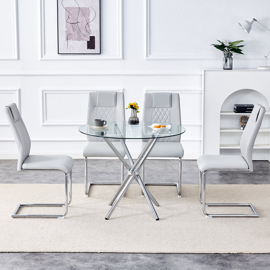 LUFTUT 36.6 Round Glass Dining Table, Modern Gold Base Kitchen Table, Small Space Bistro Table, Clear Tempered Glass Top for Apartmen