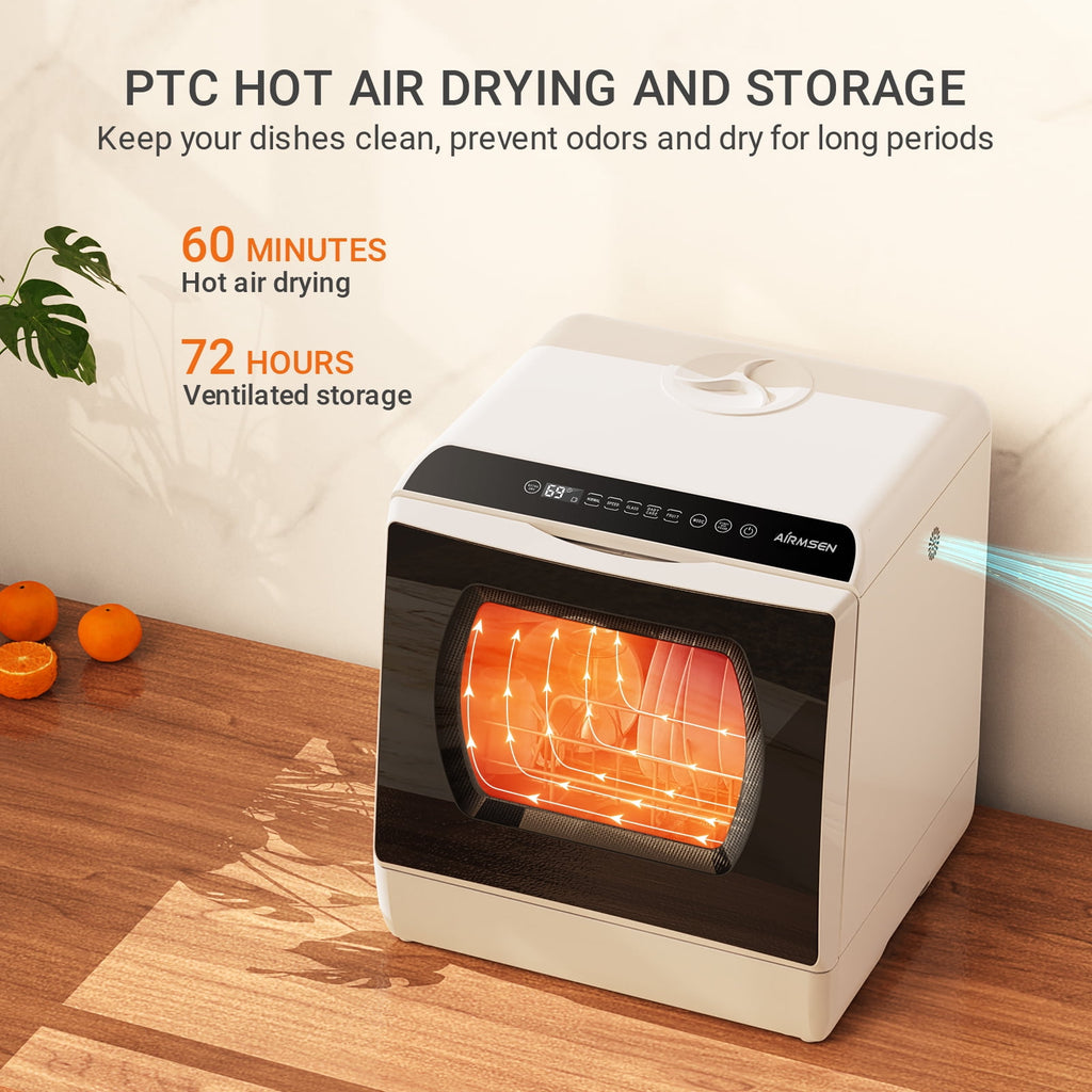 AIRMSEN Countertop Dishwasher with Salt Chamber, Portable Mini Dishwasher with 5L Built-in Water Tank, 18H Delay Start & ECO Mode, Ideal for Apartments & RVs, TDQR09