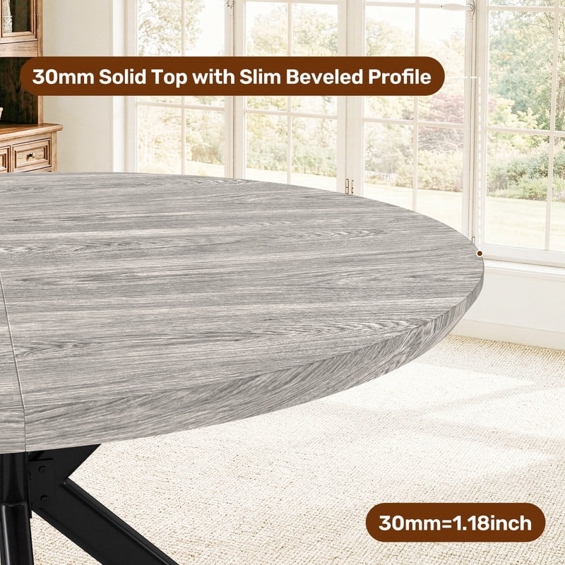 Hawsaiy 47 Round Dining Table for 4-6, Modern Farmhouse Kitchen Table with Metal Legs, Wood Circle Dinner Table for Kitchen & Dining Room, Walnut