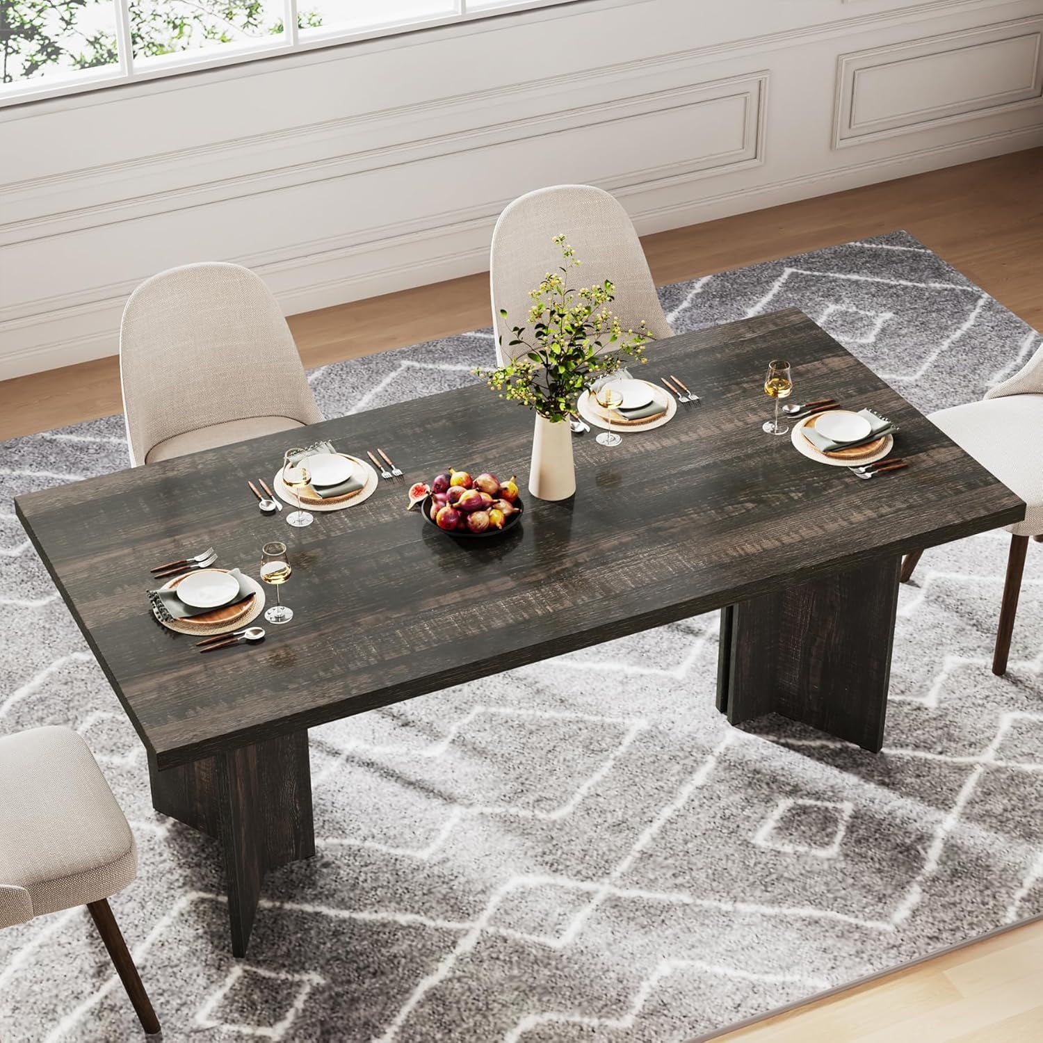 Tribesigns 63 Dining Room Table for 4-6, Wood Rustic Dinner Table for Kitchen, Dark Brown
