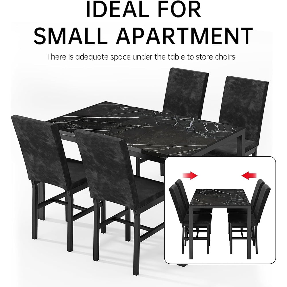 LinkRomat 5-Piece Faux Marble Dining Table Set for 4, Modern Kitchen Table with Chairs, Dinette Dining Room Furniture Set for Compact Space Saving