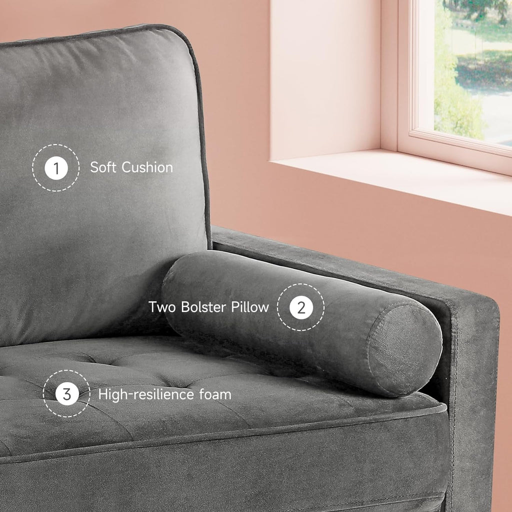 Neche Sofa for Living Room,Solid Wood Foot, 2 Seater Small Modern Loveseat Couch in a Box  - Black