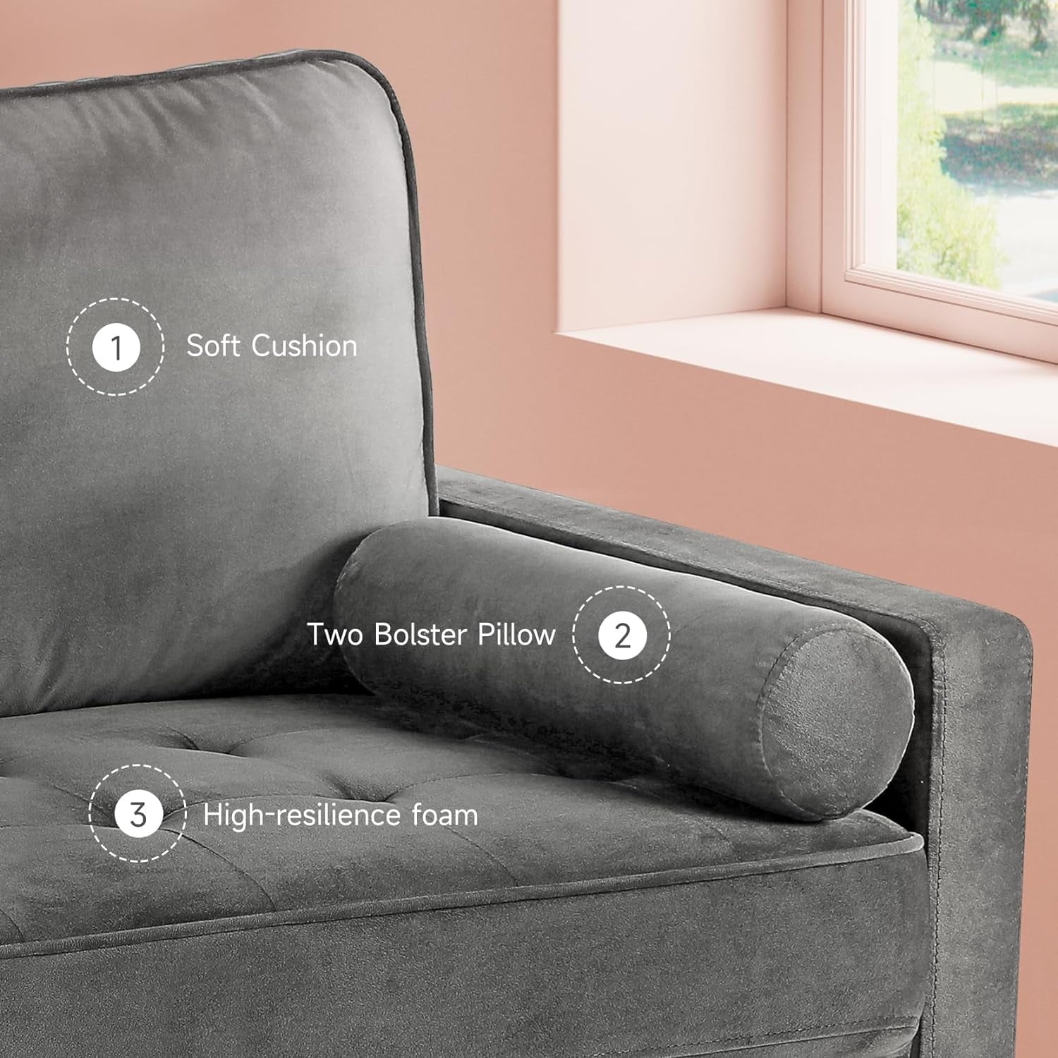 Neche Sofa for Living Room,Solid Wood Foot, 2 Seater Small Modern Loveseat Couch in a Box  - Black