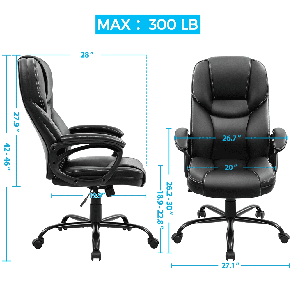 Alden Design Faux Leather Swivel Office Chair with Ergonomic High Back for Home Office, Black