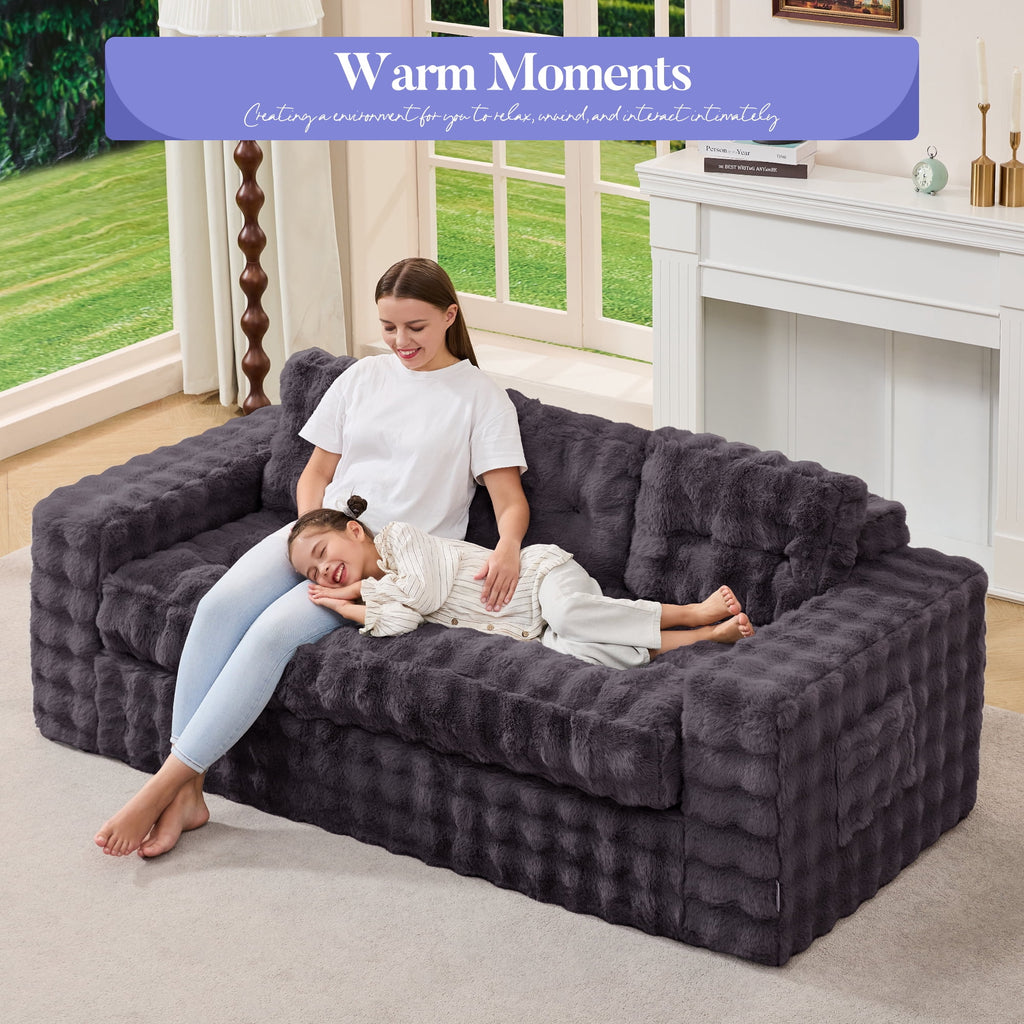 Hobestluk 3-Seater Sofa Boneless Couch with Tufted Button Design 2 in 1 Comfy Cloud Couch Oversized Sofa for Living Room Bedroom Apartment or Office (Grey, 3 Seater)