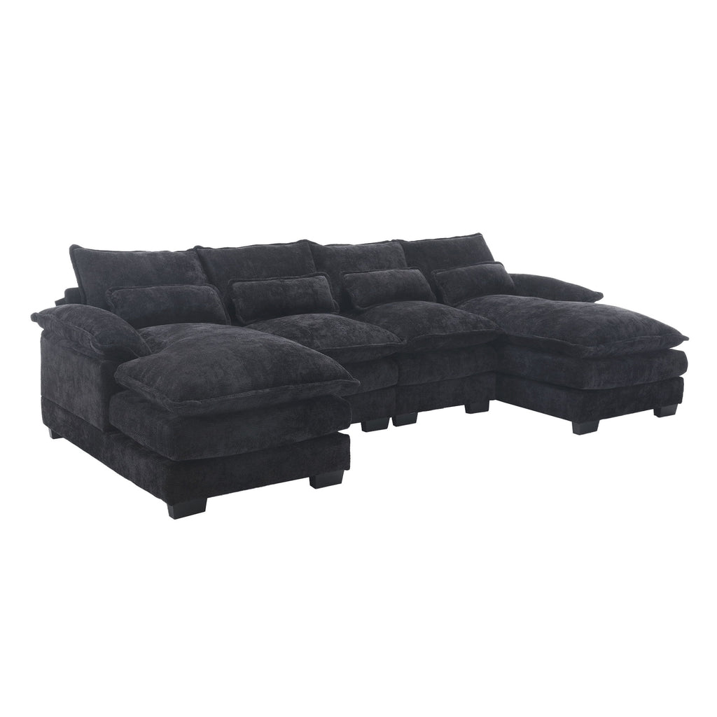 JONPONY109.45 U Shaped Couch,Oversized 4 Seat Sectional with 4 Waist Pillows, Convertible Upholstery Symmetrical Sofá,Sleeper Sofa Couch with Double Chaise Lounge &Memory Foam for Living Room, Beige