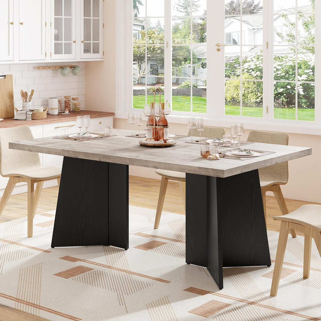 Dining Table for 6-8 People - 63 Modern Long Kitchen Table with Large Tabletop & Heavy Duty Pedestal Legs, Dinner Table for Kitchen, Conference Room, Home, Walnut