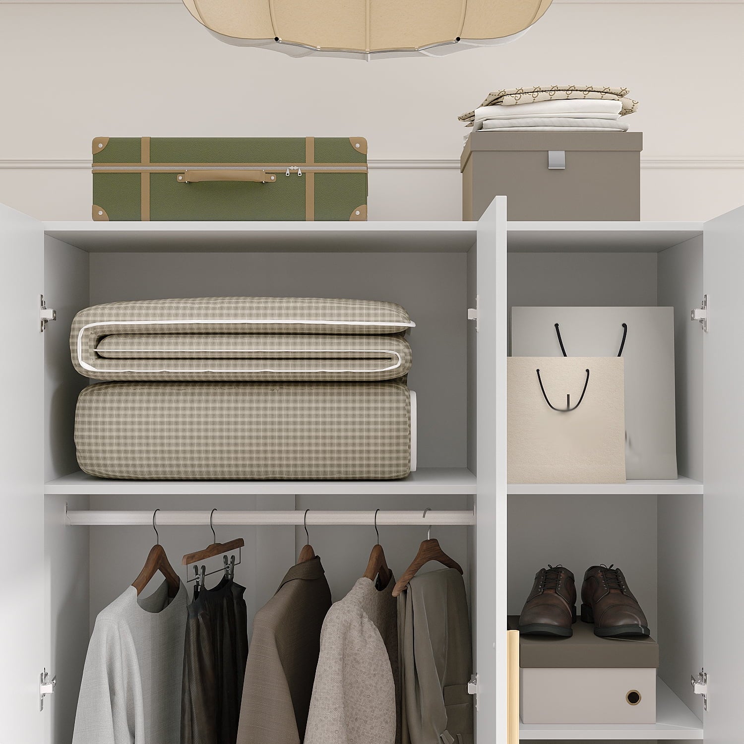 Wiawg 2 Door Wardrobe Armoire,Mirrored Closet Storage with Drawers and Shelves,White