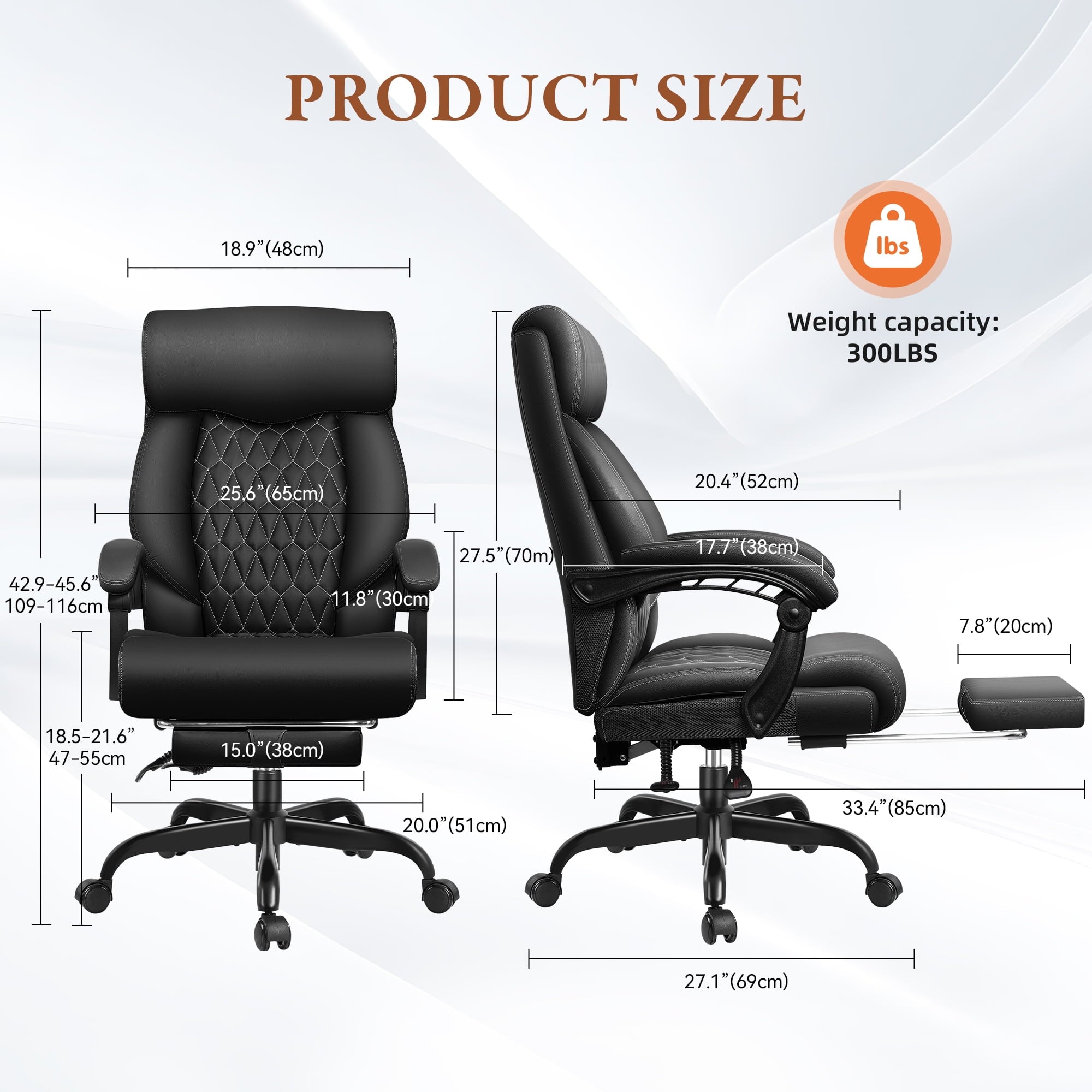 FASTES Executive Office Chair, Ergonomic Desk Chair with Adjustable Armrests, Computer Leather Chair Big and Tall Office Chair with Footrest and Lumbar Support, Brown