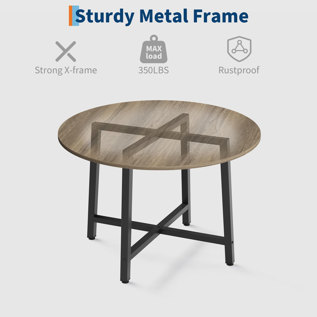 31.5 Round Dining Table for 4 People, Modern Wood Circle Kitchen Table with Sturdy Industrial Metal Frame, Small Space Saving Dining Room Table for Apartment & Breakfast Nook, (No Chairs), Walnut