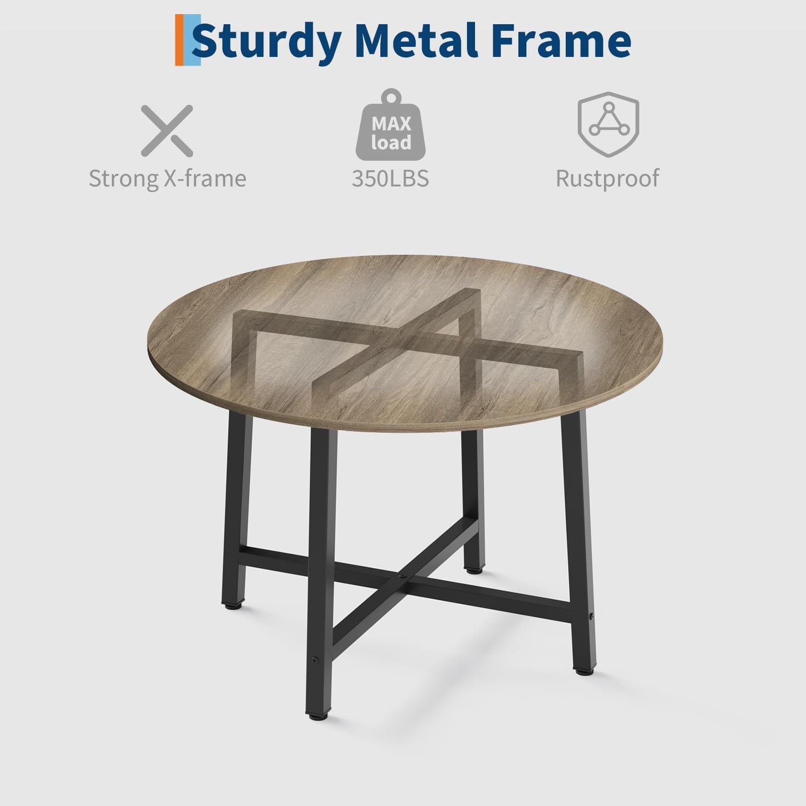 31.5 Round Dining Table for 4 People, Modern Wood Circle Kitchen Table with Sturdy Industrial Metal Frame, Small Space Saving Dining Room Table for Apartment & Breakfast Nook, (No Chairs), Walnut