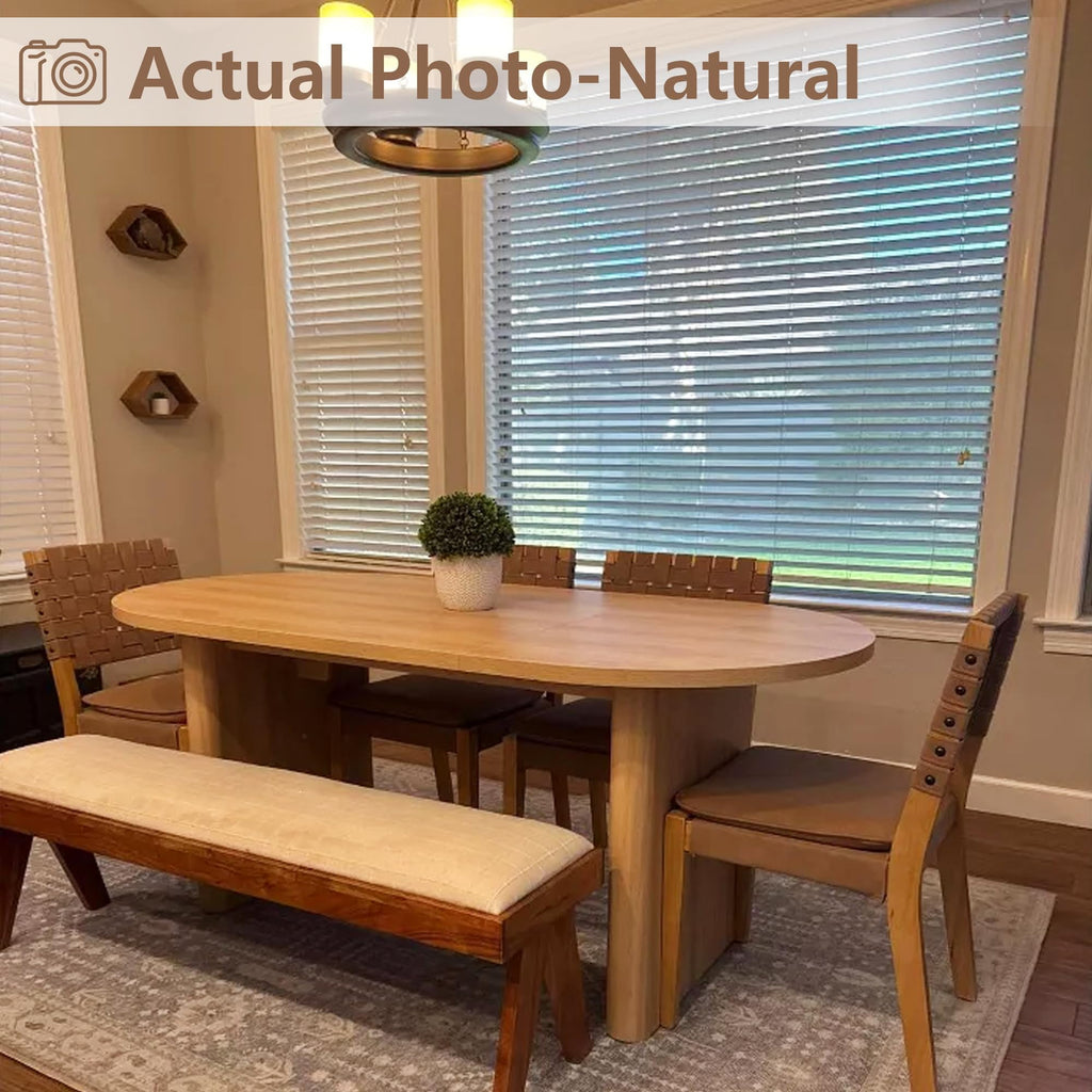 70.8 Inch Oval Farmhouse Dining Table for 6-8 People, Long Large Kitchen Table with Thick Sturdy Wooden Base-Natural