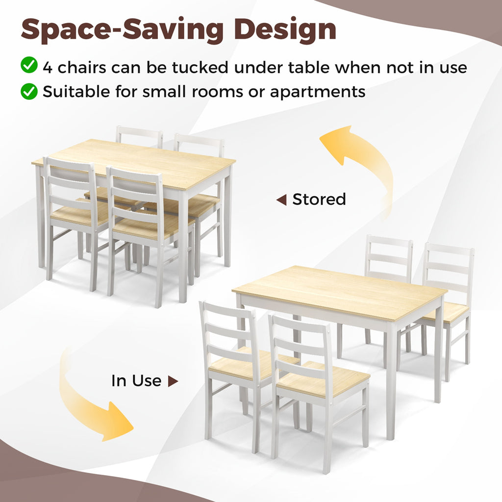 Costway 5-Piece Dining Set Solid Wood Kitchen Furniture with Rectangular Table & 4 Chairs