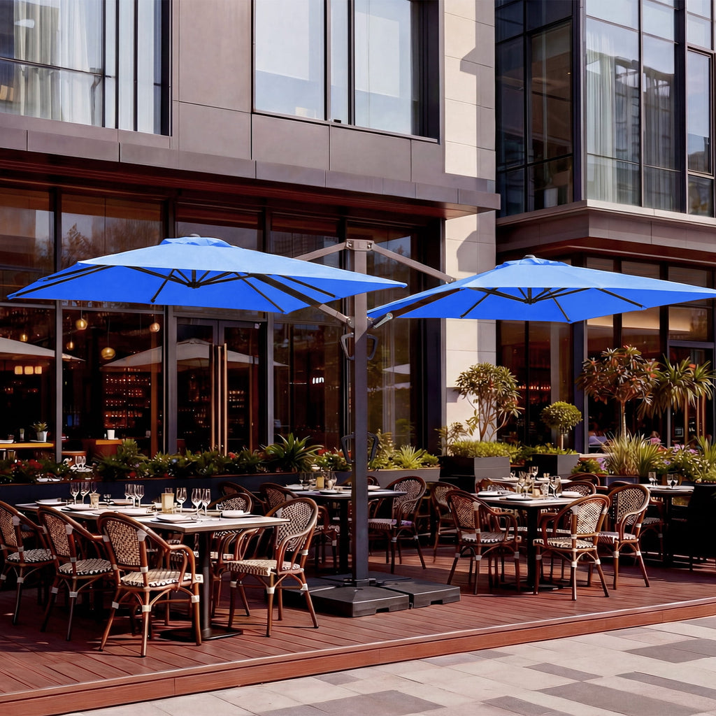 FUNDAZE 10x10ft Double Canopy Cantilever Umbrella, Patio Outdoor with Base & Cover, Waterproof UV Resistant for Garden Poolside Shade, Beige