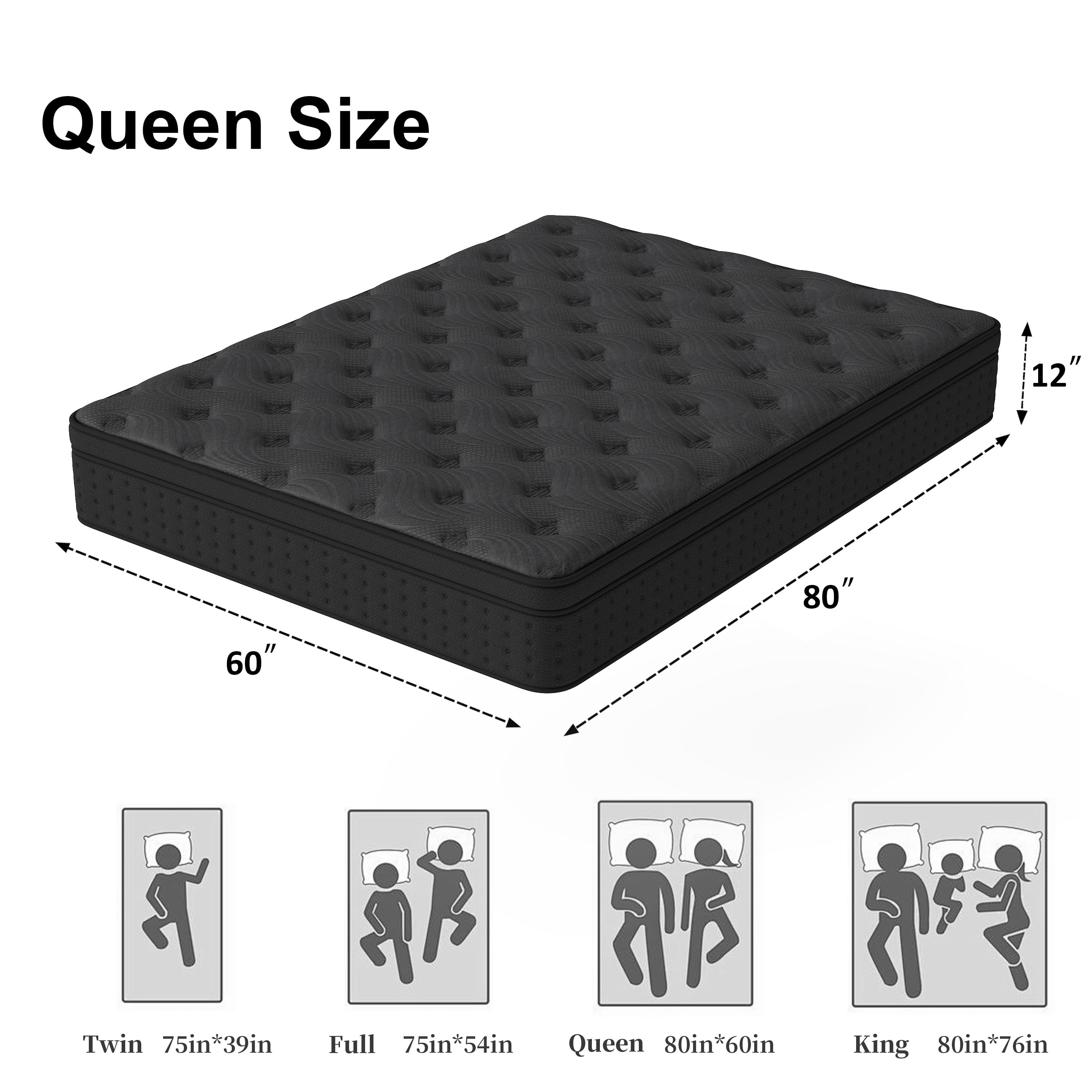 Zekbip 12 inch Queen Mattress in a Box, Hybrid Gel Memory Foam with Individually Wrapped Pocket Coils, Medium Firm, Pressure Relief, Cooling Sleep Support for Adult