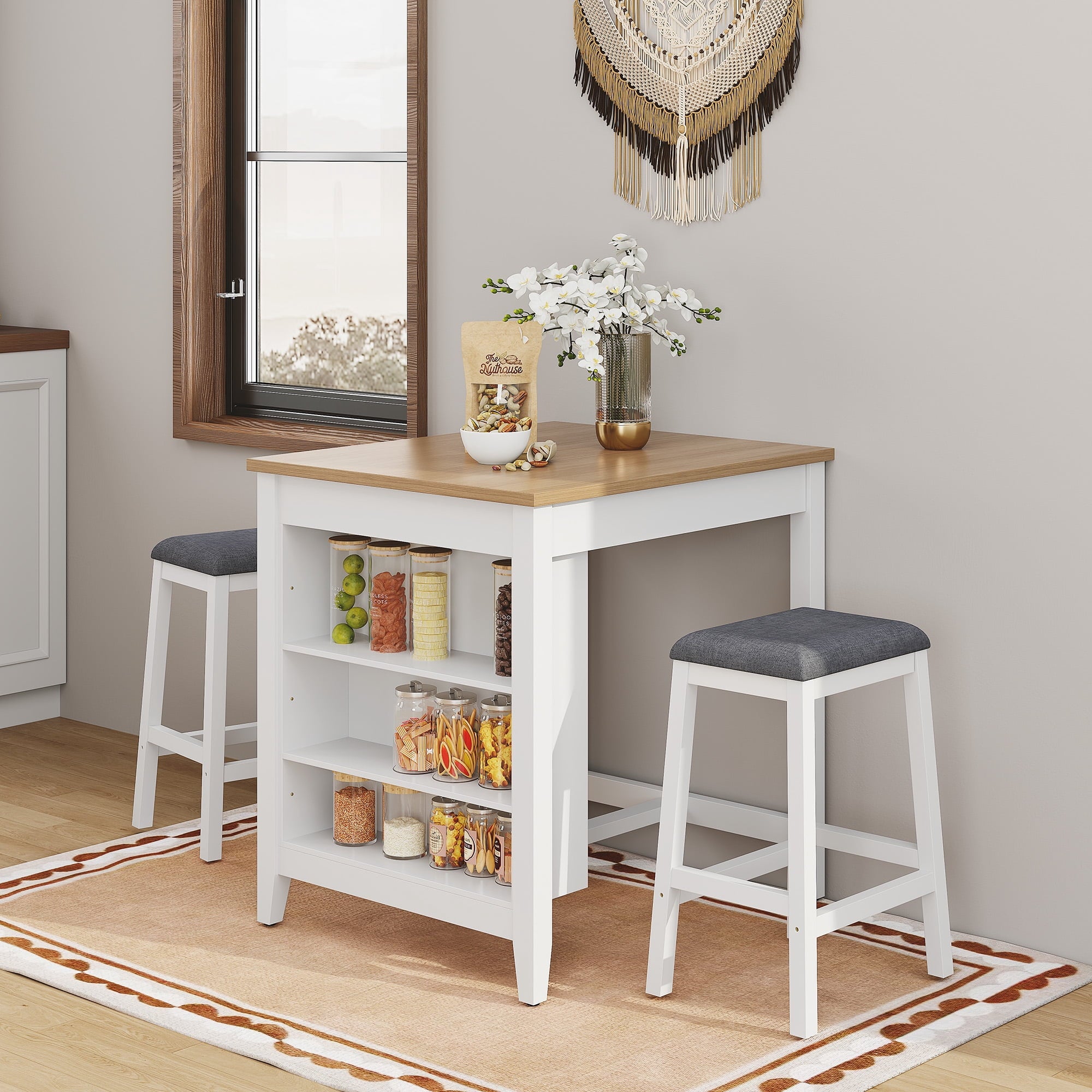 HLR 24.8 Bar Stools, Farmhouse Set of 2 Bar Chairs with Cushion for Kitchen, Dining Room, Cafe Black