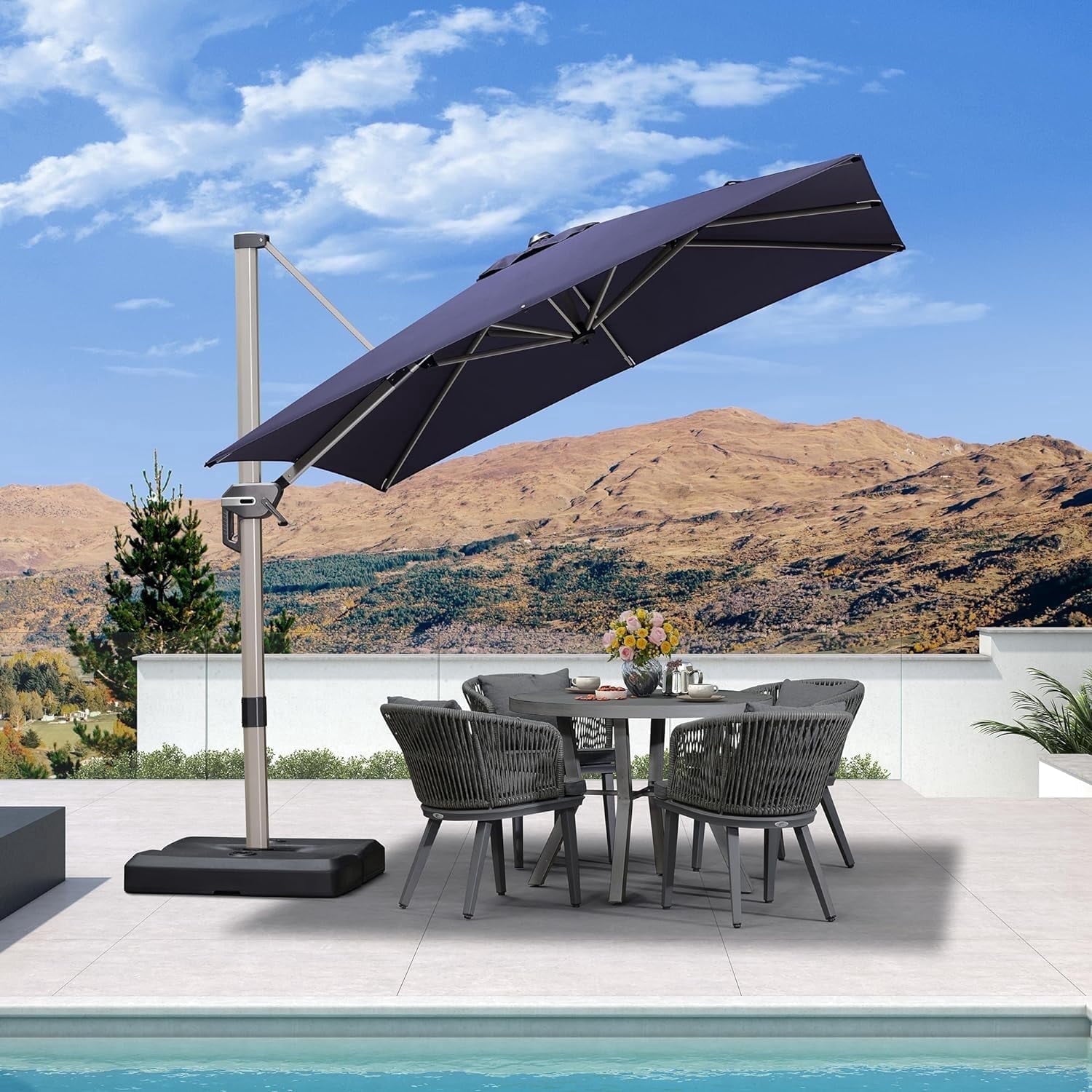 PURPLE LEAF Patio Umbrella with Base Included, 10ft Outdoor Aluminum Cantilever Umbrella with 360° Rotation, Aluminum Large Offset Umbrella for Outdoor Garden Pool, Beige
