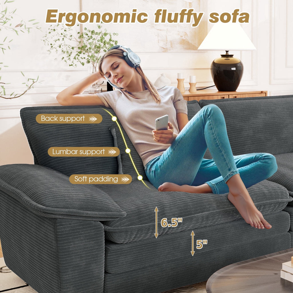 Muumblus 80.5 Corduroy Loveseat Sofa, Oversized Upholstered 2-Seater Fluffy Cloud Sleeper Couch for Living Room/Apt, Pink