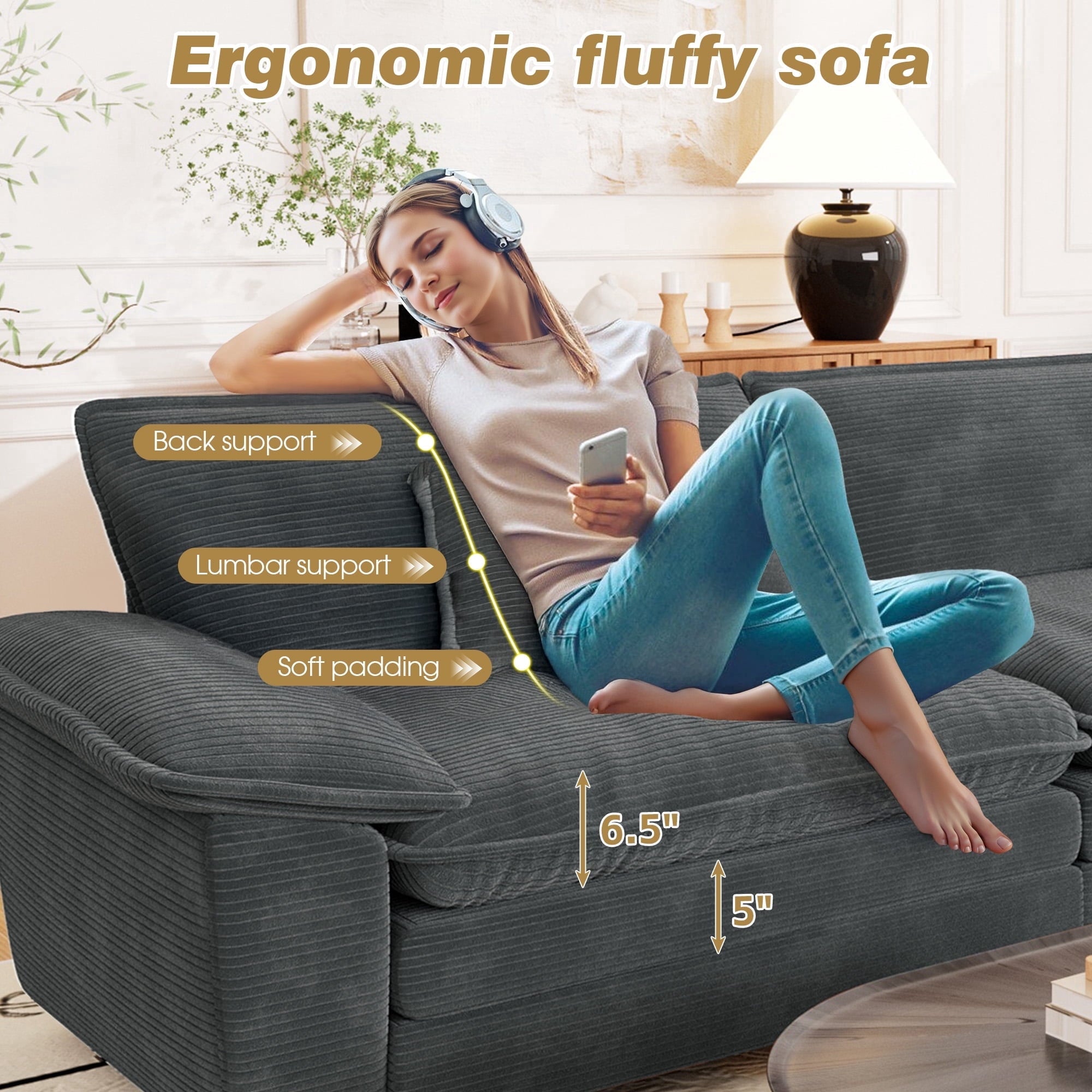 Muumblus 80.5 Corduroy Loveseat Sofa, Oversized Upholstered 2-Seater Fluffy Cloud Sleeper Couch for Living Room/Apt, Pink