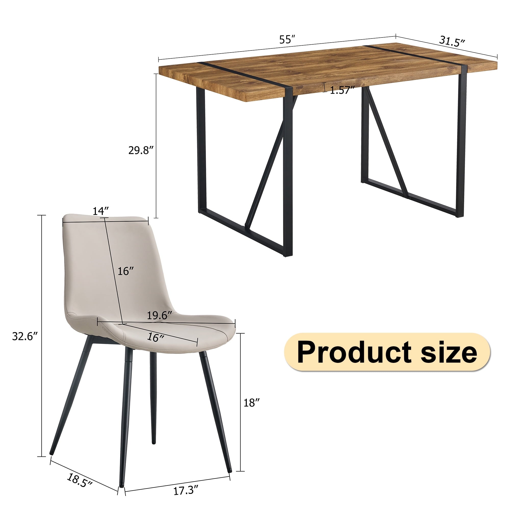 JUFU 55 Dining Table Set for 4, Modern Table and Chairs Set of 4, 5 Piece Dining Table Set Include Wooden Kitchen Table and 4 Faux Leather Chairs Ideal for Kitchen Dining Room Easy to Assemble