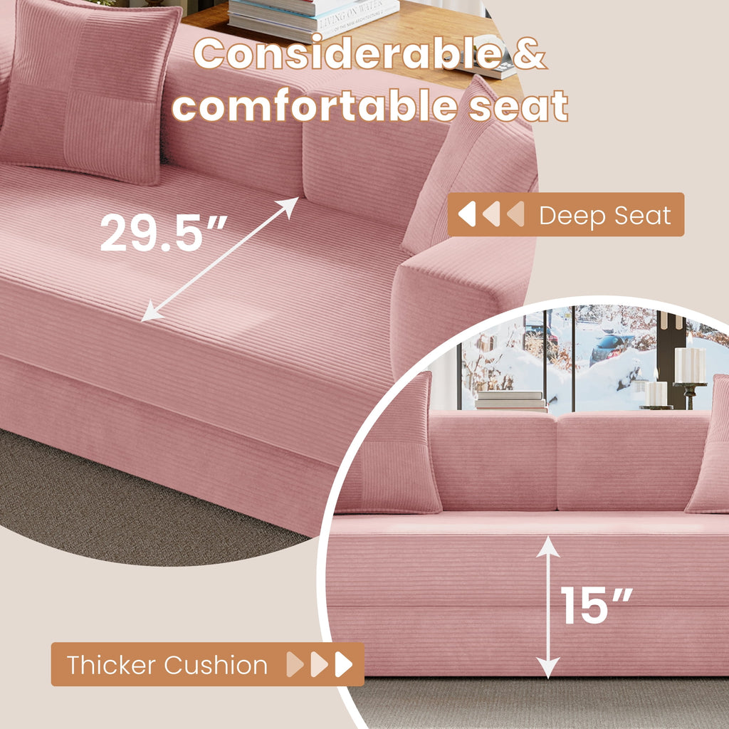 BELHOME 5-in-1 Convertible Sofa Bed, 78.8 Sleeper Sofa Boneless Couch with Side Pockets, Folding Floor Sofa Compression Sofa for Living Rooms No Assembly Required
