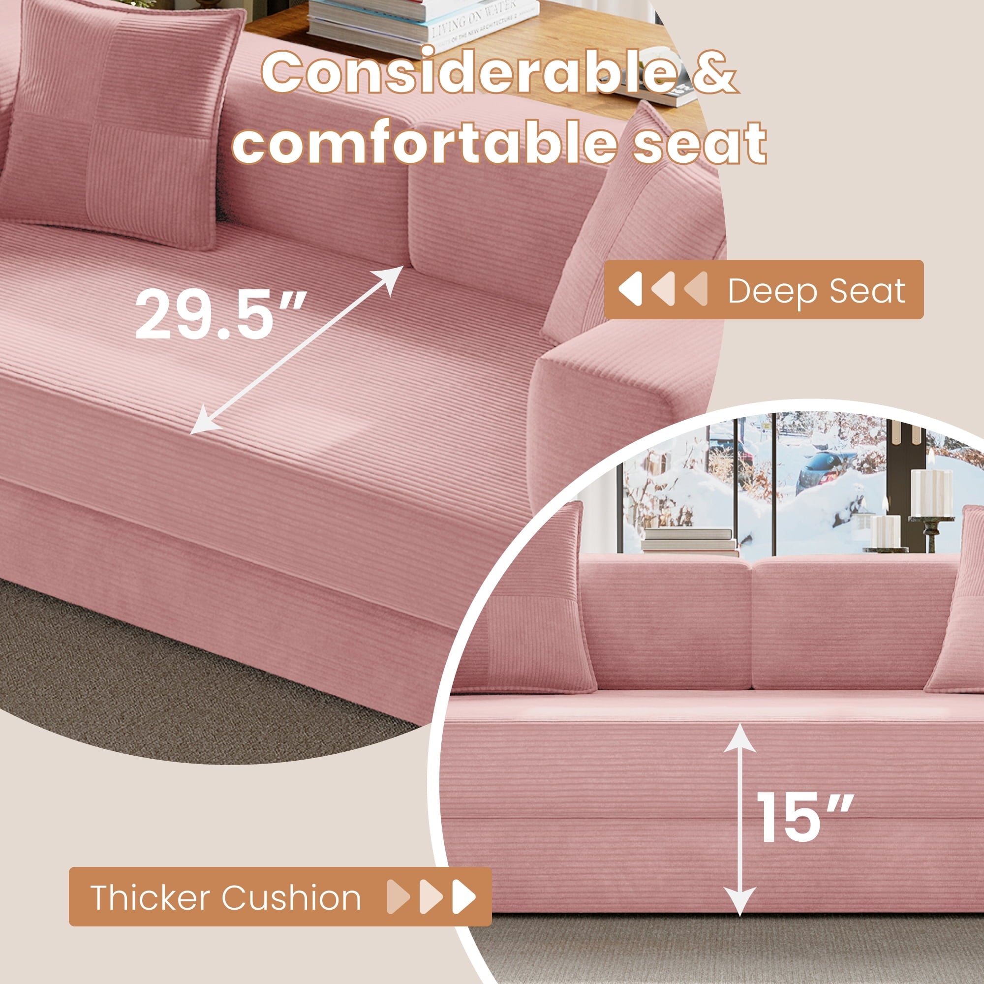 BELHOME 5-in-1 Convertible Sofa Bed, 78.8 Sleeper Sofa Boneless Couch with Side Pockets, Folding Floor Sofa Compression Sofa for Living Rooms No Assembly Required
