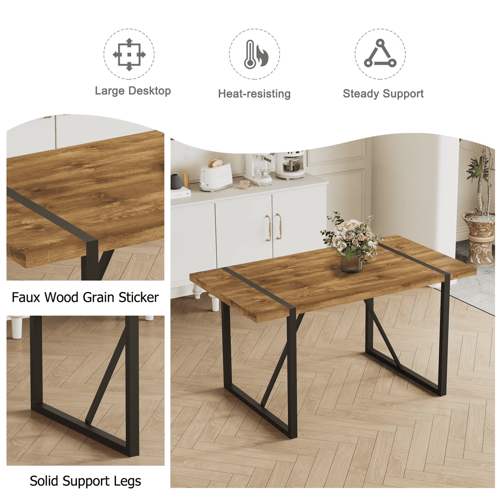 JUFU 55 Dining Table Set for 4, Modern Table and Chairs Set of 4, 5 Piece Dining Table Set Include Wooden Kitchen Table and 4 Faux Leather Chairs Ideal for Kitchen Dining Room Easy to Assemble