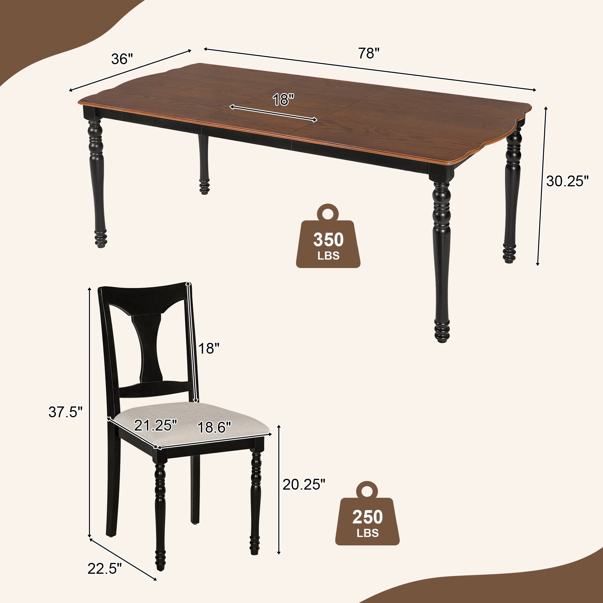 Harper & Bright Designs 7 Pieces Retro Dining Set for 6, Wood Rectangular Table with Designed Trestle Base and 6 Upholstered Chairs for Dining Room and Kitchen, Grey