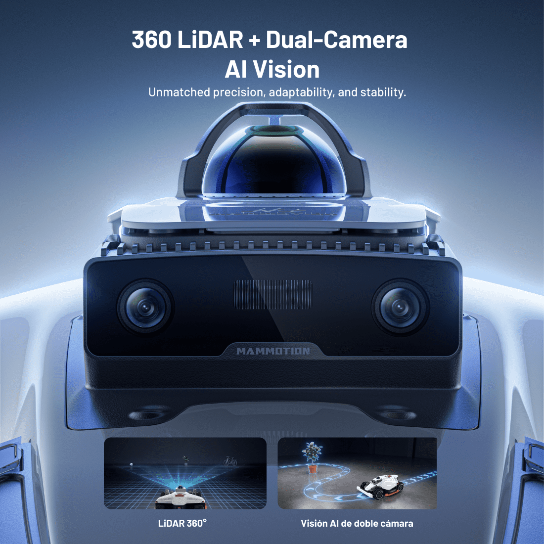 Mammotion LUBA 3 AWD 1500H Robot Lawn Mower , 0.37Acres,360° LiDAR+Dual-Cam AI Vision, 80% Slopes,2.2-4.0in Cut