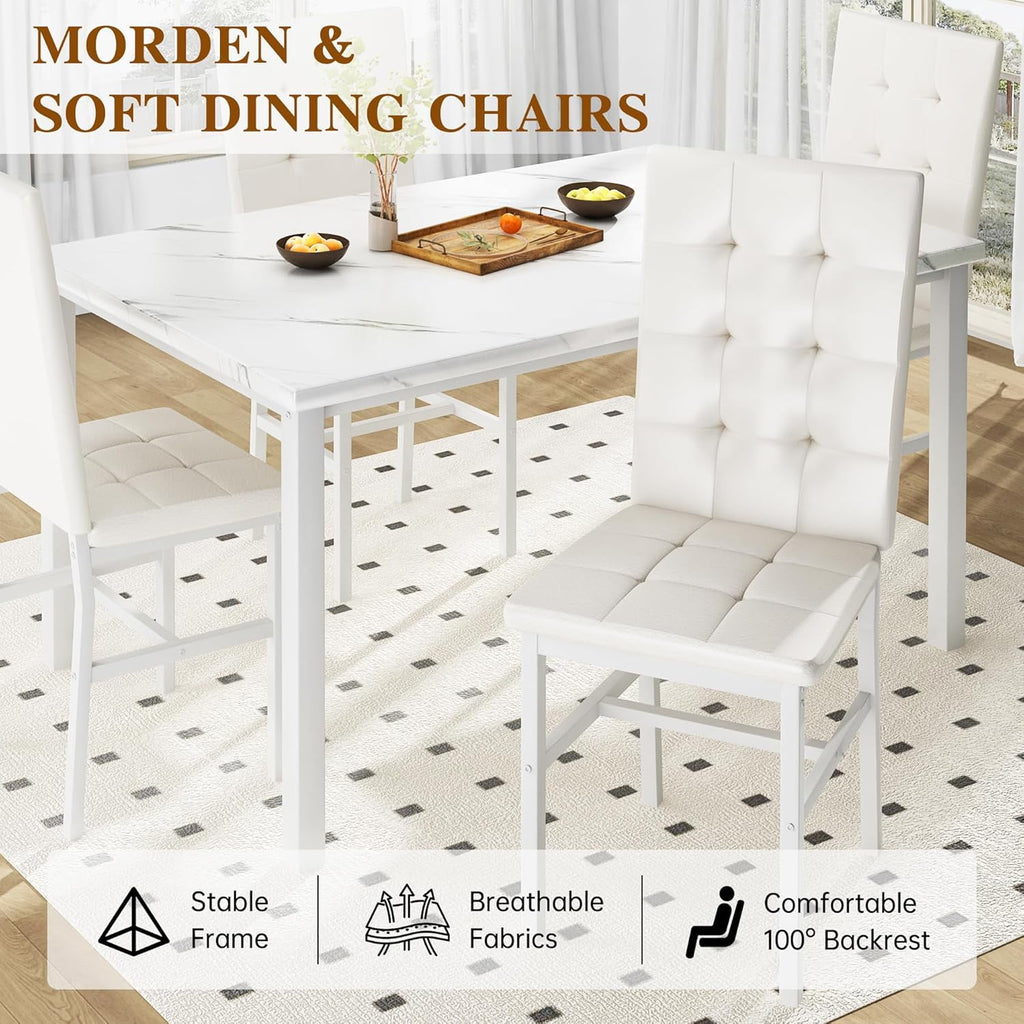 LinkRomat 5-Piece Faux Marble Dining Table Set for 4, Modern Kitchen Table with Chairs, Dinette Dining Room Furniture Set for Compact Space Saving