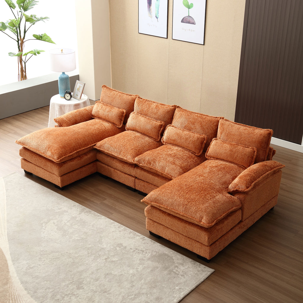 JONPONY109.45 U Shaped Couch,Oversized 4 Seat Sectional with 4 Waist Pillows, Convertible Upholstery Symmetrical Sofá,Sleeper Sofa Couch with Double Chaise Lounge &Memory Foam for Living Room, Beige