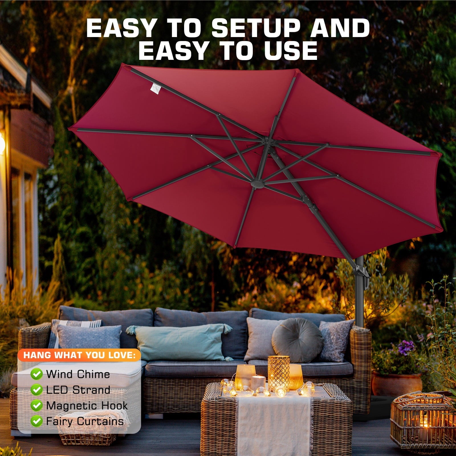 COBIZI 10x10ft Patio Cantilever Umbrella Double Roof Large Rectangular Deck Offset Umbrellas, Square Outdoor Patio Umbrella with 360°Rotation & Heavy-Duty Aluminum Frame,for Poolside Garden,Beige