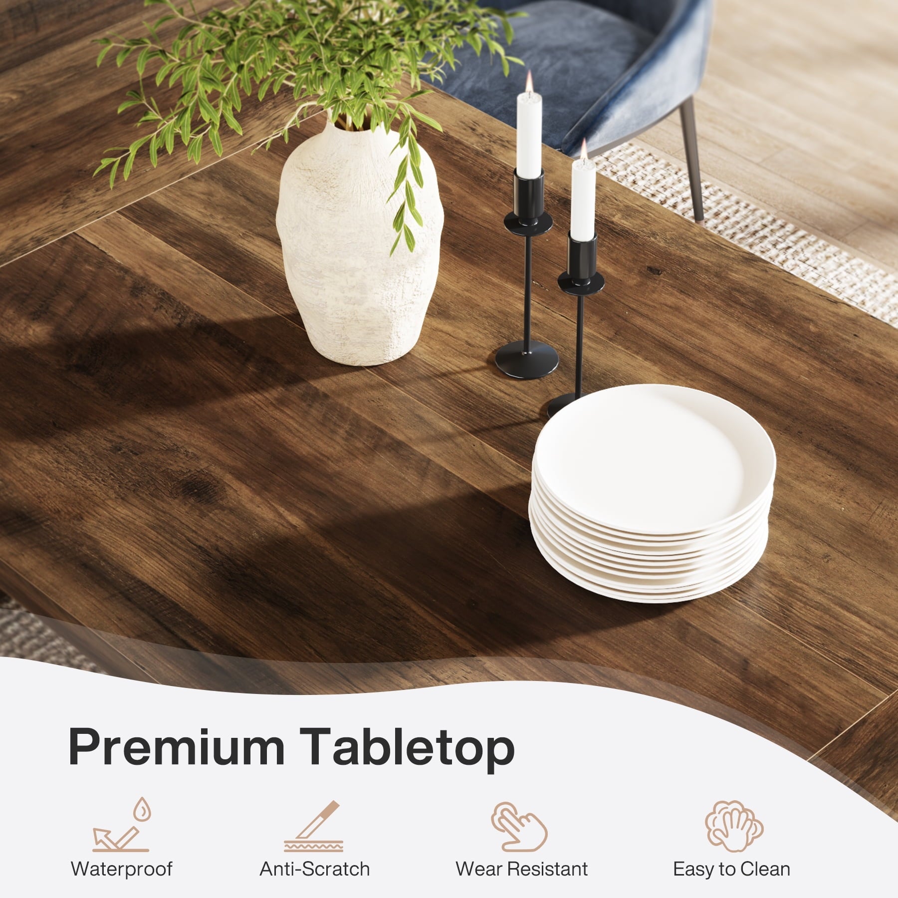 Fnova 70.87 Rectangular Dining Table for 4-6 People, Farmhouse Wood Kitchen Table with Sturdy Legs, Easy to Assemble