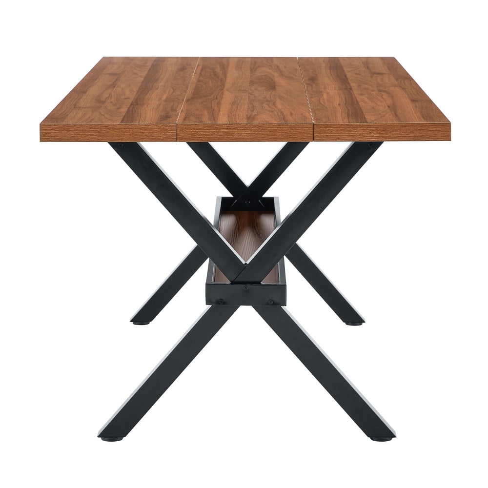 Modern 71 Wood Dining Table, Light Wood Grain MDF Top with X-Shaped Metal Legs, Seats 6-8 People, for Kitchen & Dining Room