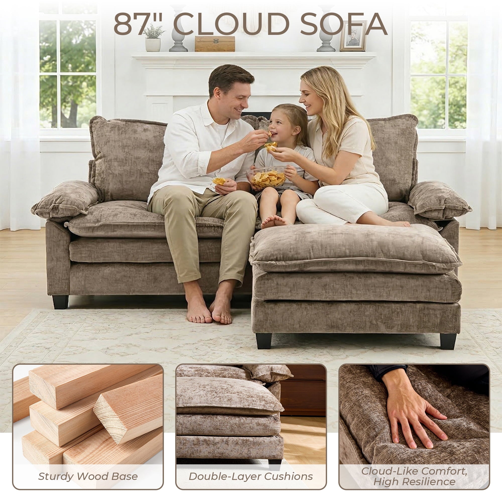 Ktaxon Sectional Sofa L Shaped Couch with Chaise Living Room Sleeper Set, 2 Seats with Chenille and Double Layer Cushions 86 W Beige
