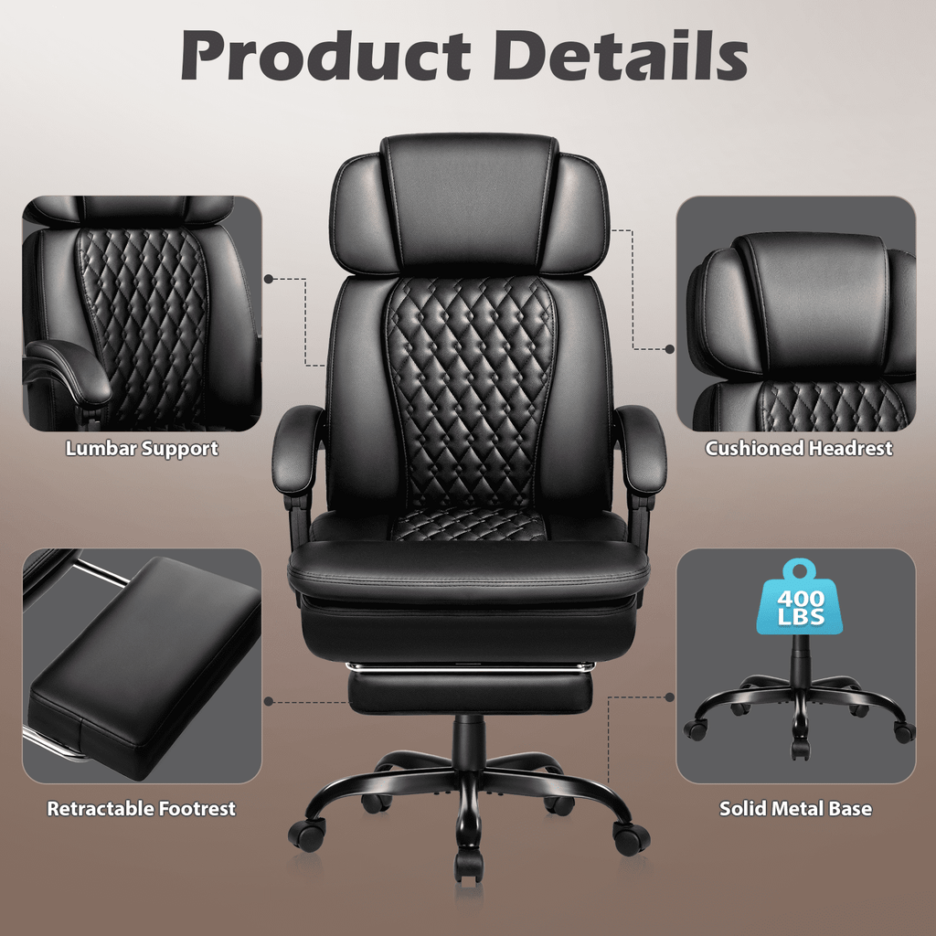 Waleaf Office Chair with Footrest,90-165°Reclining Ergonomic High Back Computer Desk Chair Lumbar Support for Home Office