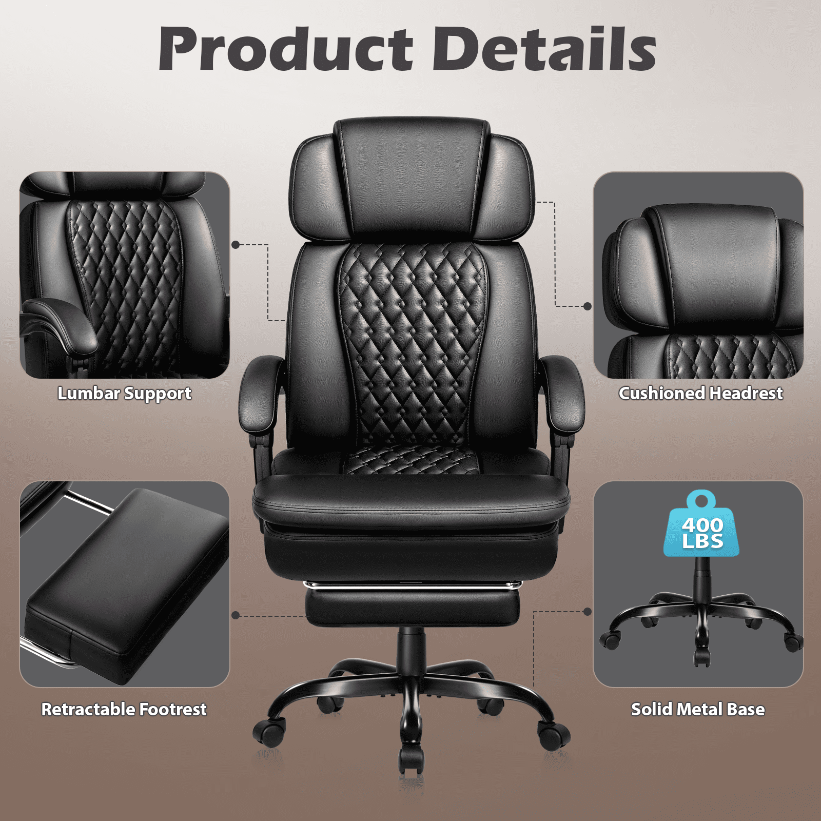 Waleaf Office Chair with Footrest,90-165°Reclining Ergonomic High Back Computer Desk Chair Lumbar Support for Home Office