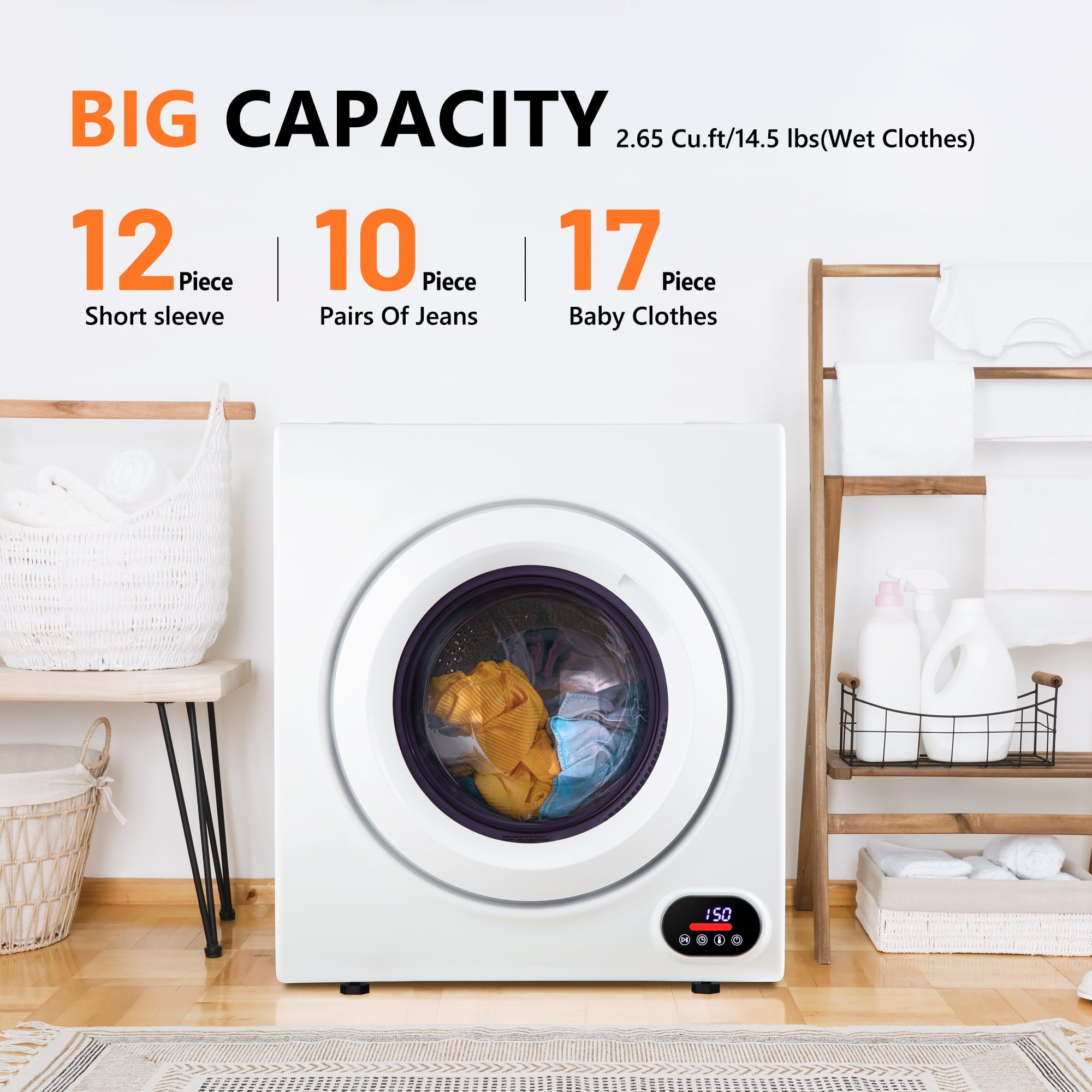EUHOMY Portable Clothes Dryer, 2.6 Cu.ft Capacity, 1400W Quiet & Energy-Efficient Dryer for Apartments, Dorms, RVs and Small Spaces