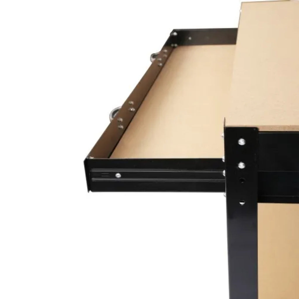 Heavy-duty workbench, home worktable, with a load-bearing capacity of 300 pounds, solid steel frame, MDF surface, drawers, water and rust-proof, suitable for garages and workshops