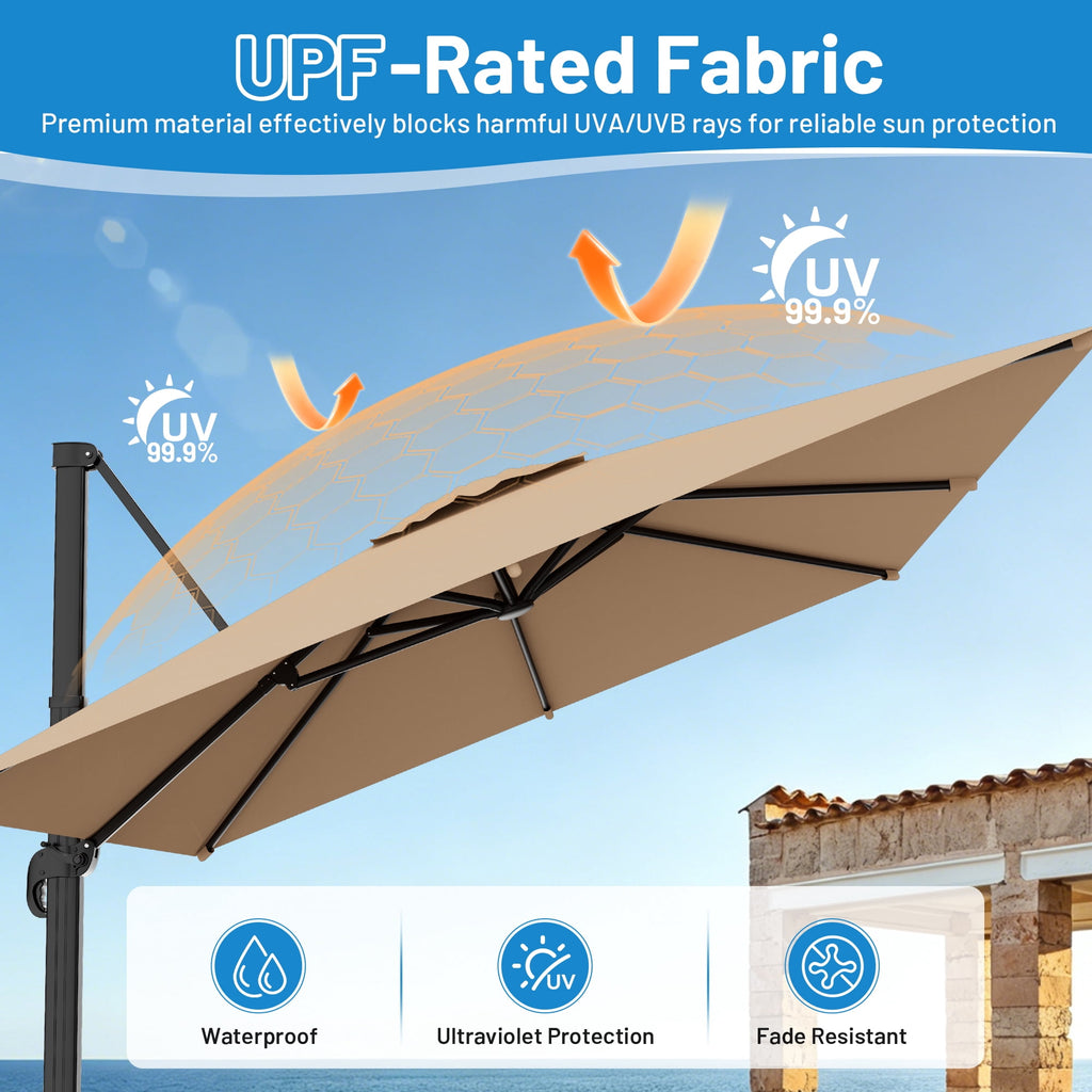 Easthome 10 × 10FT Square Cantilever Patio Umbrella, 360° Rotating Offset Umbrella with Crank, 8 ribs, Outdoor Hanging Roman Umbrella for Garden Deck Backyard, Red